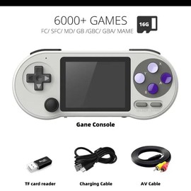 Game console  With 6000 built-in games, the DATA FROG SF2000 Portable Handheld Game Console is a 3 inch IPS retro game console perfect for kids - Colour: White, Extra controllers: 0