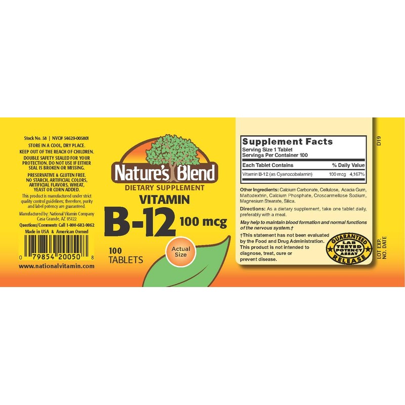 NAT B Vitamin B-12 TB 100MCG 100