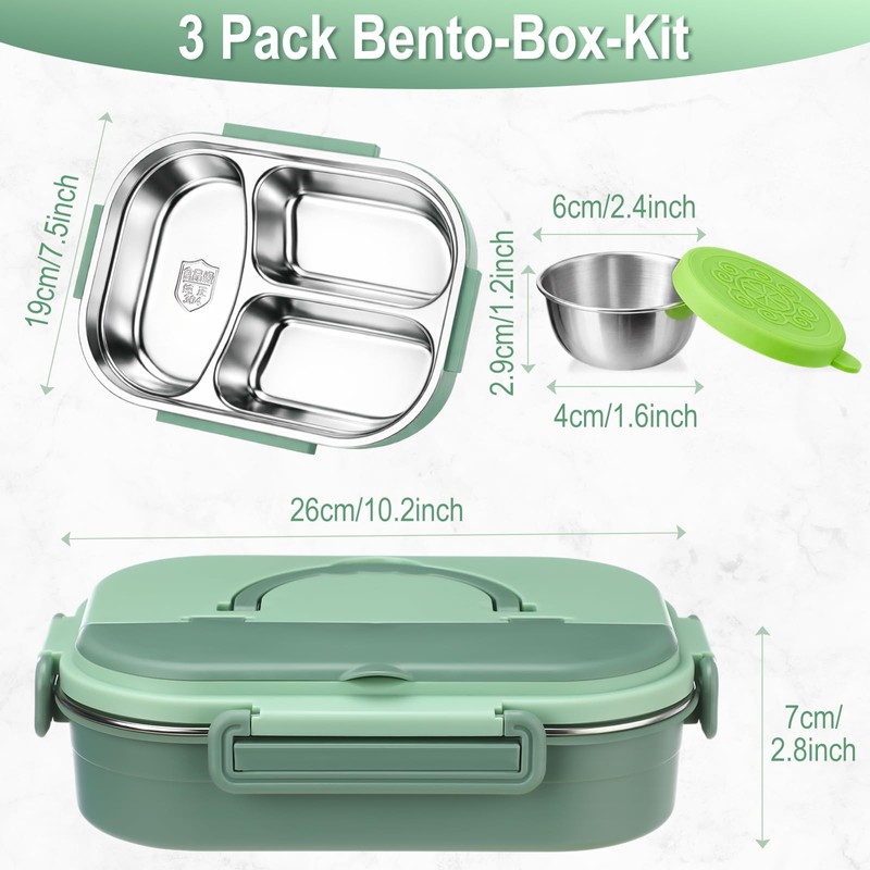 FoldTier 3 Pack Stainless Steel Lunch Boxes Includes 3 Lidded