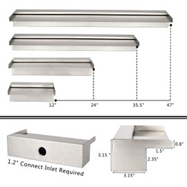 Pondo 24" Waterfall Pool Fountain, 304 Stainless Steel Pond Waterfall Spillway with Wider Water Flow Platform, Professional Spray for Sheer Descent Garden Outdoor