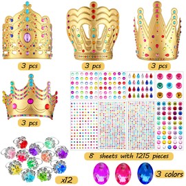 12 Pieces Foam Princess Tiaras Crown for Kids 928 Pieces Gem Stickers 12 Gem Rings Craft Making Kits Birthday Party Favors
