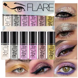 evpct 6 Colors Liquid Glitter Shimmer Metallic Sparkle Eyeshadow Set A,Glitter Colorful sequins Diamond silver Mermaid purple Mermaid pink Dazzling mavue Dazzling Gold Liquid Eyeshadow Makeup Palette