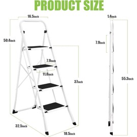 Soctone Step Ladder 4 Step Folding with Anti-Slip Pedal, Lightweight 4 Step Ladder with Handrails, 330 lbs Capacity Perfect for Kitchen & Household, White