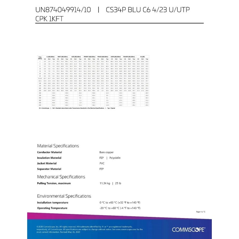Commscope CS34P 23/4P Cat6 F/UTP WebTrak Plenum Shield Network Cable