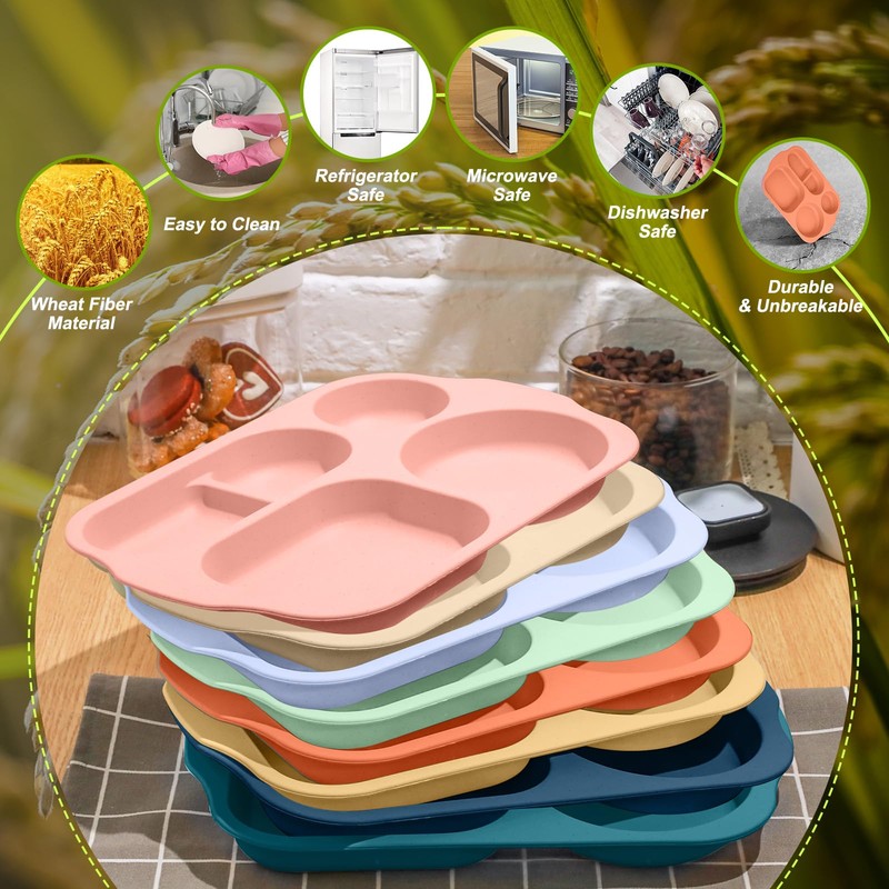 Vesici 8 Pcs Large 12 Inch Unbreakable Divided Plates for