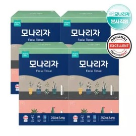 Monalisa [모나리자][SSG] 모나리자 미용티슈 250매3입 4팩 (총12입) 피부저자극 눈금창 각티슈 곽티슈 Mona Lisa Facial Tissue 250 Sheets x 3 Packs x 4 (Total 12 Packs) Low Irritation Eye Mask Tissue