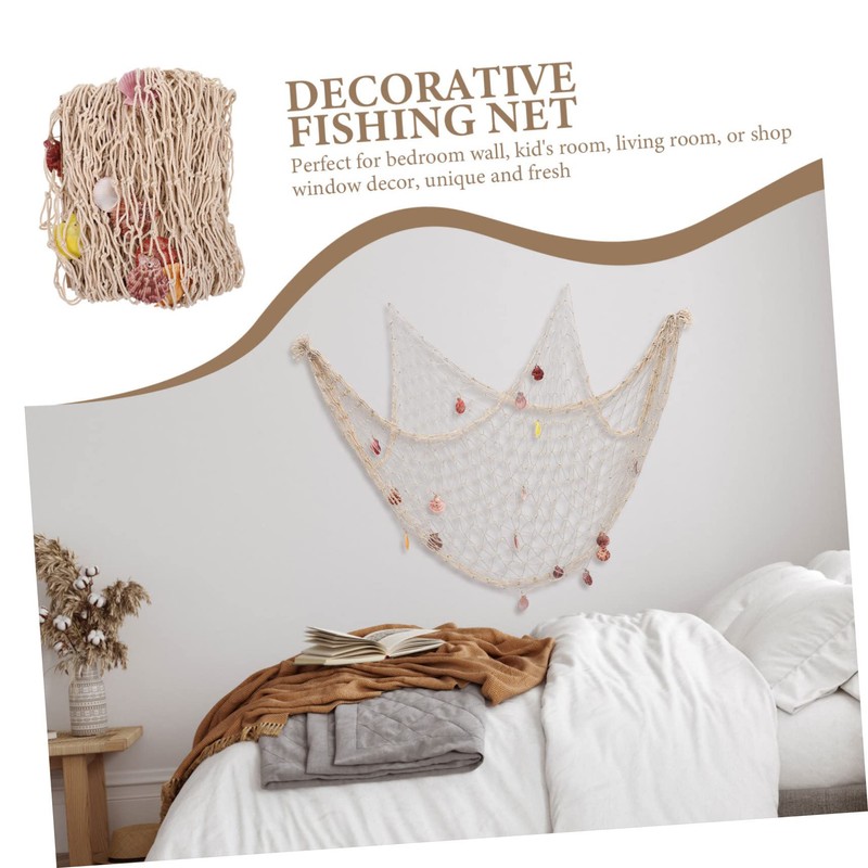 iplusmile Mediterranean Decorative Fishing Net with Shells Rustic Wall Hanging