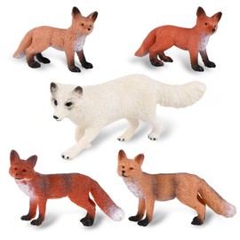 Gukasxi 5 PCS Fox Figures, Realistic Wild Fox Action Model, Miniature Fox Animals Toys, Wild Fox Desktop Decoration Set, Birthday Cupcake Topper for Kids, Educational Learning Toys