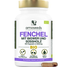 Organic Fennel with Ginger and Freshwood, 100% Natural, Laboratory Tested, 60 Vegan Capsules, Neutral in Taste, Top Quality