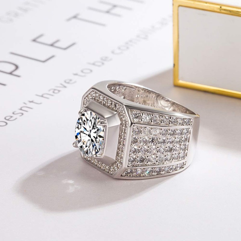 Fashion Fine Jewelry-925 Sterling Silver Ring-Men's Cubic Zircon Inlaid Ring