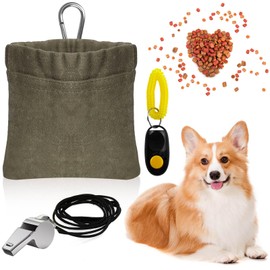 Prebarfun Dog Treat Bag, Hand-Free Dog Treat Bag with Automatic Closure, Puppy Dog Training Pouch, Waterproof Dog Snack Pouch with Carabiner Dog Training Clicker Whistle (Green)