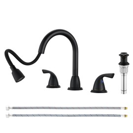 PARLOS Bathroom Sink Faucet with Pull Out Sprayer, Widespread Pull Down Bathroom Faucet with 360 Swivel Spout, 3 Hole Vanity Sink Mixer, Brushed Nickel, 1.2 GPM, 1439004P