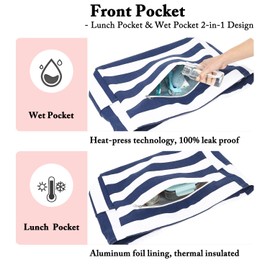 Fammart Fammart Large Canvas Beach Bag for Women - Waterproof Pool Gym Travel Tote Bag with Insulated Lunch/Wet Pocket, Sandproof Design, Top Zipper Closure