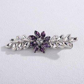Teyglen Sparkly Purple Rhinestone Hair Clips with Flower Crystal Bride Wedding Hair Barrettes Small Silver Crystal Hairpins Docorative Hair Jewelry for Women Wedding Party Prom (Silver-purple)