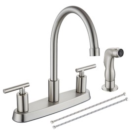 Cinwiny Kitchen Faucet with Side Sprayer, Double Handle Kitchen Sink Faucet with Sprayer High Arc 3 Hole or 4 Hole 8 Inch Centerset Kitchen Faucets for RV Kitchen Sinks,Brushed Nickel, Modern