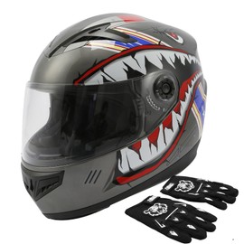 TCT-MOTORPARTS DOT Youth Kids Motorcycle Motocross ATV Helmets Offroad Street Dirt Bike Full Face Helmet Shark Mouth Pattern (Gray,Medium)