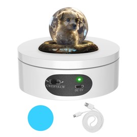 MYMULIKE Motorized Rotating Display Stand, Electric Rotating Turntable with PVC Backdrop, 12CM 360 Degree,Noiseless Automatic USB Revolving Platform to Display Jewelry, Watch (WHITE)
