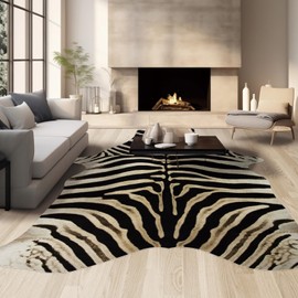 Guyi Rare Zebra Rug Faux Cowhide Rug Large Aesthetic Rugs for Bedroom Living Room Dining Room Animal Rug Cowhide Rug (Yellow Zebra Rug, XXXL(10x8 ft))