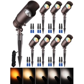 LEONLITE 5CCT Low Voltage LED Landscape Spotlight, 7W LED Spot Lights Outdoor for Garden Yard, Adjustable Beam Angle, 12-24V AC/DC, Aluminum, IP65 Waterproof, CRI90, ETL, Oil Rubbed Bronze, Pack of 8