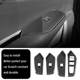 KELEIMAI Car Accessories Fit for Toyota New Prius 2023 2024 Window Lift Door Lock Switch Control Panel Cover Trim W/O Unlock Button Hole Front Passenger Sid (Carbon Fiber) 4pcs ABS