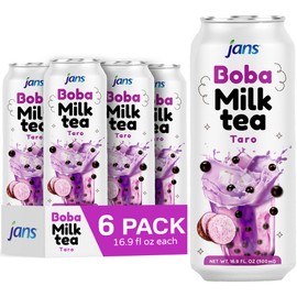 Jans Boba Milk Tea Taro Flavor, Thick Sweet and Creamy Milk tea beverages with tapioca bubble boba, milky boba taiwanese tea 16.9 fl oz per can (Pack of 6)