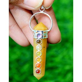New Yellow Jasper Double Point Chakra Pendant Terminated Point Free Booklet Crystal Therapy 2 inch Approx. PRAJET Crystal Healing Image is JUST A Reference