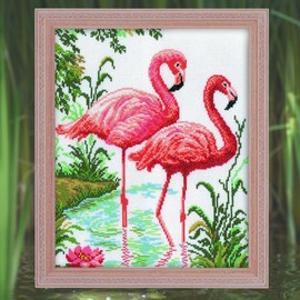 RTO Flamingo Kreuzstichset, Baumwolle, Mehrfarbig, 26x31 cm
