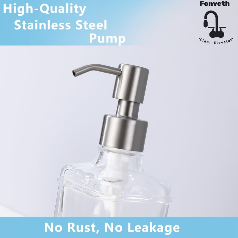 Fonveth Clear Glass Soap Dispenser with Brushed Nickel Pump, 10