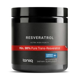 Toniiq NSF Certified Ultra High Purity Resveratrol Capsules - 98% Trans-Resveratrol - Highly Purified and Bioavailable - 60 Caps Reservatrol Supplemen