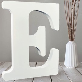 AOCEAN 10 Inch White Big Wood Letters, Unfinished Wooden Letters for Wall Decor Decorative Standing Letters Slices Sign Board Decoration for Craft Home Party Projects (E)