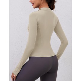 LOMON Workout Shirts Long Sleeve Women Tops Yoga Fall Athletic Tees Slim 2025 Quarter Zip Pullover Sweatshirts(Stone Gray,XL)