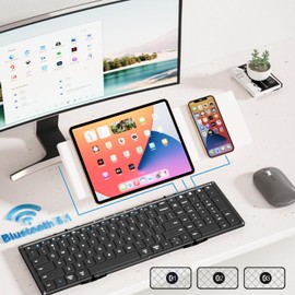 Foldable Bluetooth Keyboard, Full Size Wireless Keyboard with Numeric Keypad, Portable Travel Keyboard for Windows iOS Android Tablets and Smartphones,Sync Up to 3 Devices(Black)