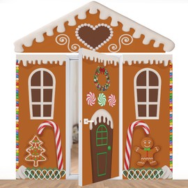 4Pcs Gingerbread House Door Cover Christmas Gingerbread Door Decorations Ginger Bread Hanging Sign Banner for Holiday Wall Garage Classroom Office Home Party Backdrop
