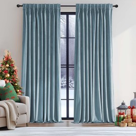 Lazzzy Blue Blackout Velvet Curtains 108 Inch Long Pinch Pleat Room Darkening Curtain Drapes Luxury Back Tab Thermal Insulated Treatments for Bedroom Living Room 2 Panels, 52 x 108 Inch, Slate Blue