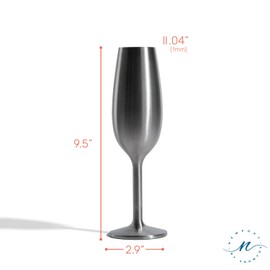 NEWPORT Stemware Collection, Premium Vacuum Insulated Stainless Steel Sparkling Wine & Champagne Flute, Crystal Thin Champagne Glass, Unbreakable & Drinks Stay Cold, Non-Slip Silicon Base, 6oz, Steel
