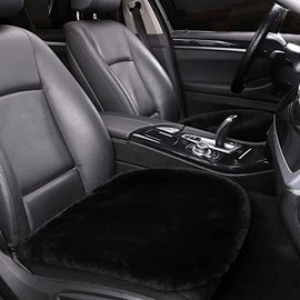 LLB Genuine Sheepskin Car Seat Cushion, Comfort Auto Seat Pad , Soft Real Wool, Warm Office Chair Car Mat with Non-Slip Backing Universal Fit, 19.2 x 19.2 Inches (Black, Front Seat Cushions-2 Pcs)
