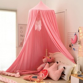 Kertnic Decor Canopy for Kids Bed, Soft Smooth Playing Tent Canopy Girls Room Decoration Princess Castle, Dreamy Mosquito Net Bedding, Children Reading Nook Canopies in Home (Nordic Pink)