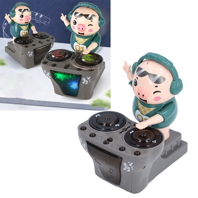Electronic Dancing Piglet Toy DJ Style Automatic Rotating Disc Light