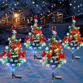 ULAROOM Solar Christmas Tree Light - Christmas Waterproof Small Pathway Lights, Outdoor Lights Christmas Decorations Cedar Xmas Tree with 20 LED Lights in 4 Colors for Garden/Yard/Patio, 4 Packs