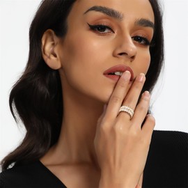 MDFUN 2 Rows Baguette Ring Eternity Bands Emerald Cut Cubic Zirconia Ring 18K Yellow Gold Plated Engagement Promise Wedding Rings for Women Size 8.5