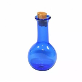 MW Dollhouse Blue Glass Bottle with Cork, Miniature Blue Bottle