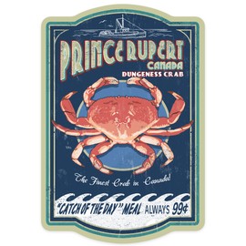 Die Cut Sticker Prince Rupert, Canada, Dungeness Crab, Vintage Sign, Contour Vinyl Sticker 3 to 6 inches, (Waterproof Decal for Cars, Water Bottles, Laptops, Coolers), Large