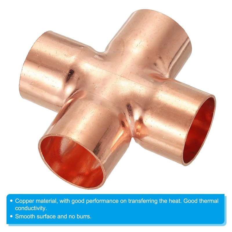 PATIKIL 1-1/8"(28.6mm) Copper Cross Pipe Fitting, 4 Way Welding Copper