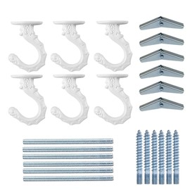 GDQLCNXB 6 Sets 55mm 2-1/6" Ceiling Metal Ceiling Hooks, Heavy Duty Swag Ceiling Hooks with Hardware for Hanging Plants/Chandeliers/Wind Chimes/Ornament (White)