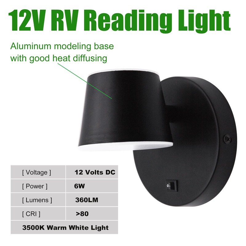 RV LED Bedside Reading Light with Switch - 2 Pack,