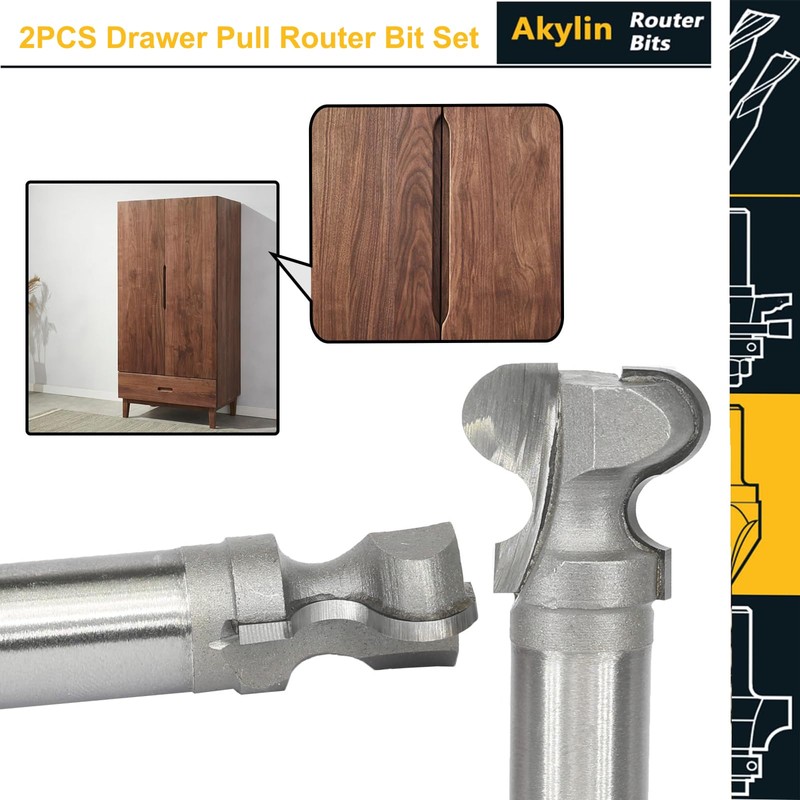 2pcs Finger Pull Router Bits Set 1/2 Inch Shank, Drawer