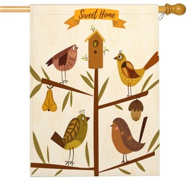 Mugod Birds on Tree Branch House Flag 28 x 40 Double Sided Outside Burlap, Sweet Home Outdoor Large Yard Flags Seasonal Porch Holiday Decoration