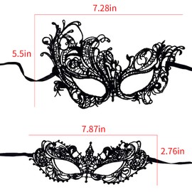 Noakofo 6pc Lace Masquerade Masks for Women - Black Lace Eye Masks for Masquerade Ball Party