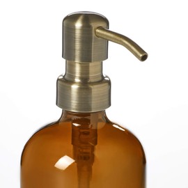 Industrial Rewind Amber Soap Dispenser with Brass Metal Pump - Amber/Brown Glass 16oz Lotion Bottle