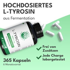 Green Naturals L-Tyrosine - High Dose: 1,400 mg - 365 Capsules